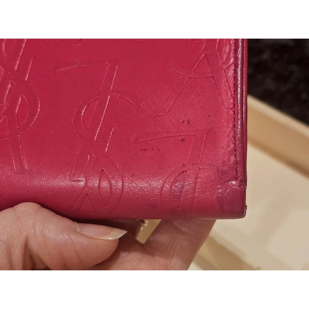 YSL Yves Saint Laurent Cassandra Lock Bi-Fold Wallet w/ Wristlet Strap Added